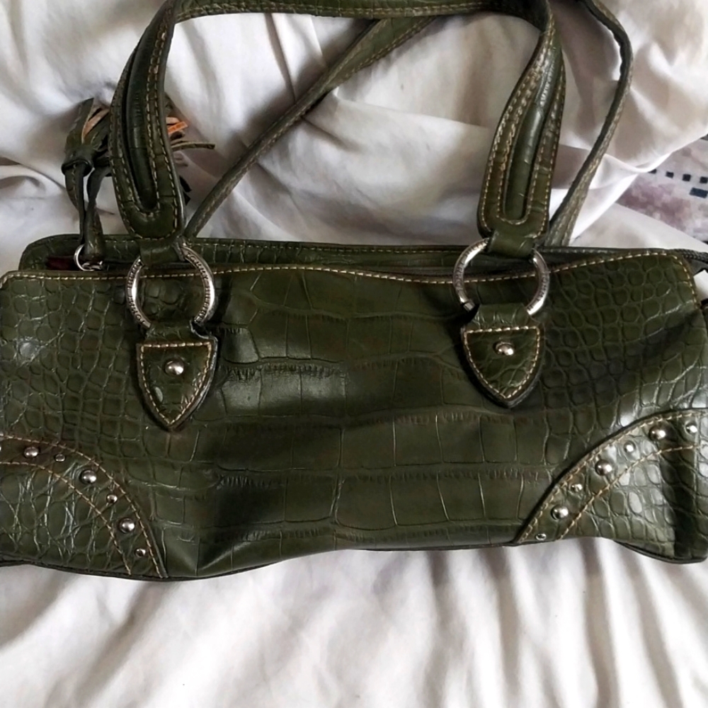 Vintage 00s Tommy Hilfiger faux croc dark green handbag
